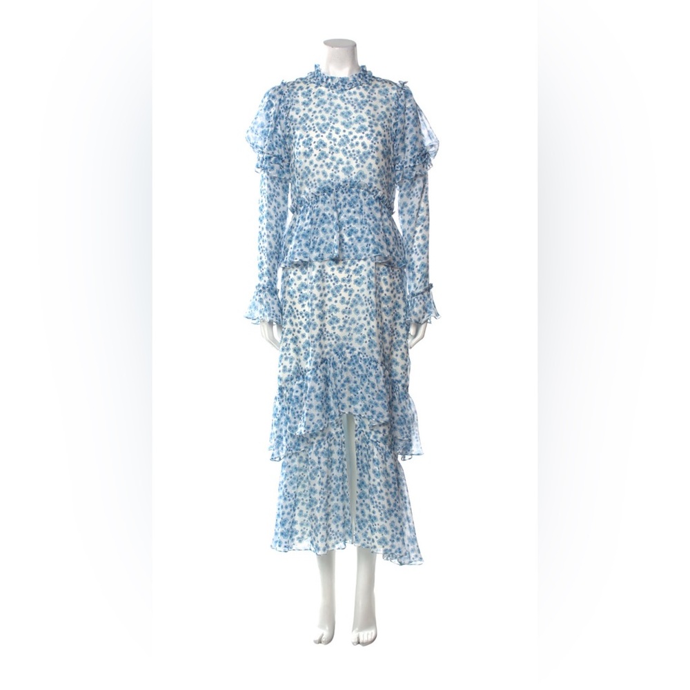 macgraw Blue and White Floral Layered Dress